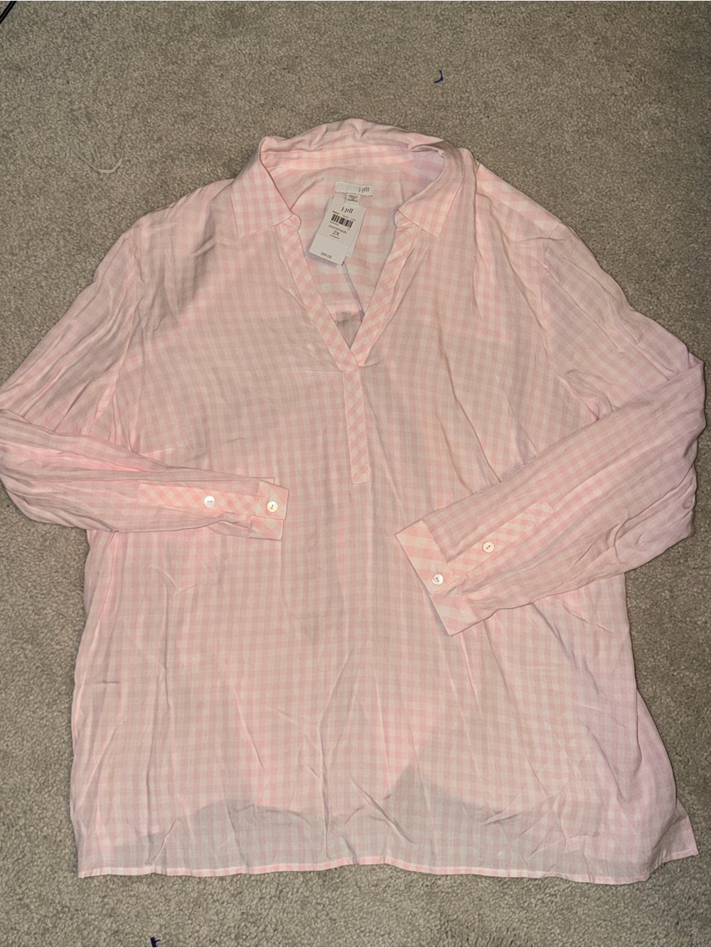 J. Jill Pink Gingham Button-Up Blouse NWT 2XL